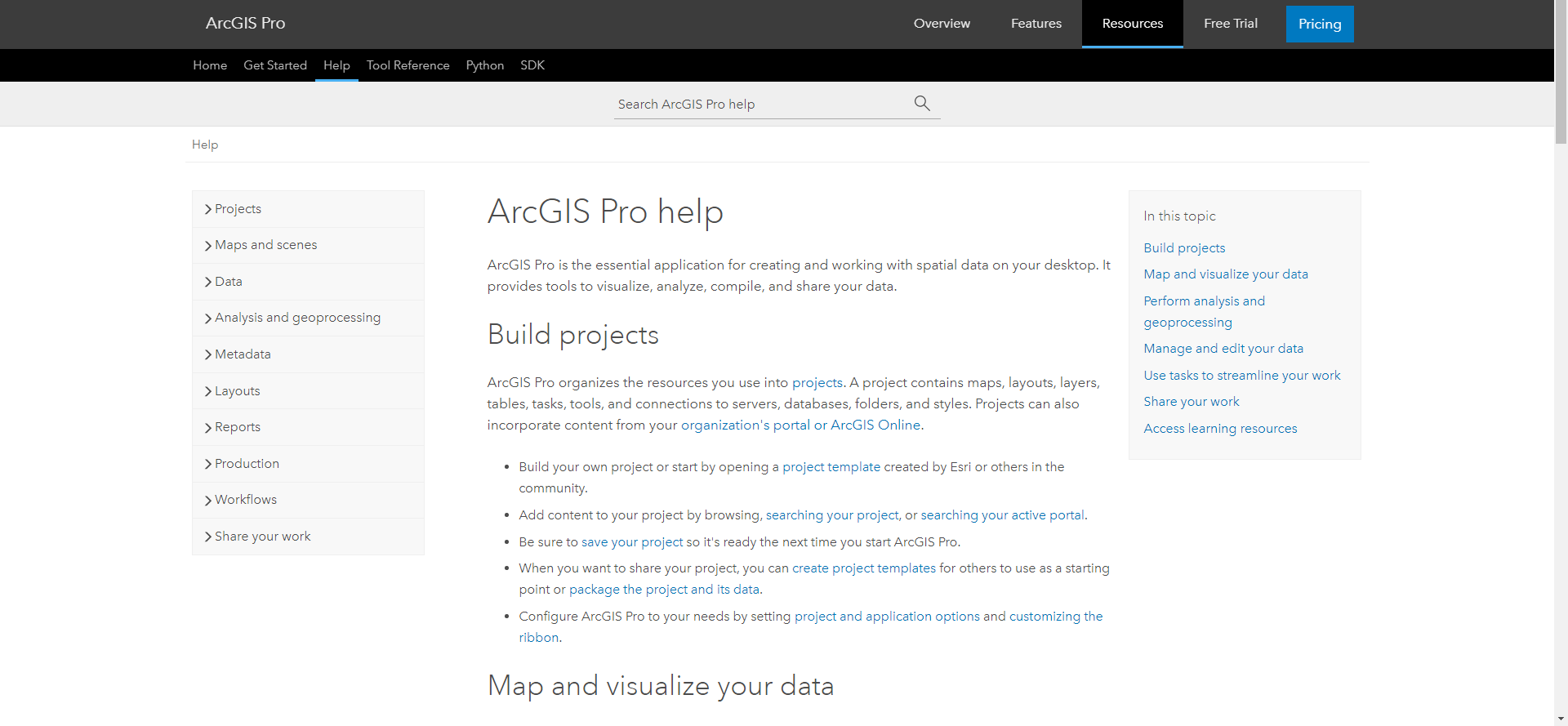 Screenshot of ArcGIS Pro Help